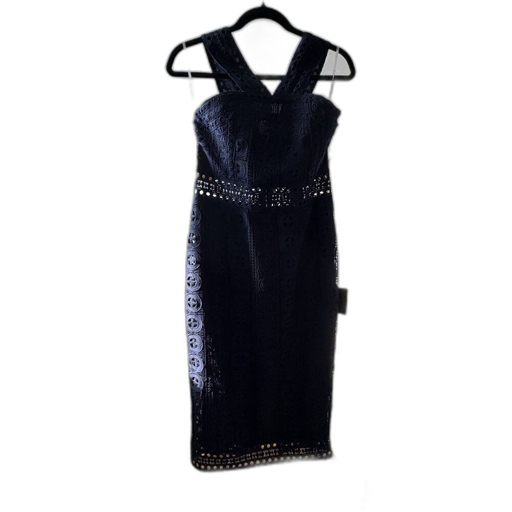 Lulus Love Poem Navy Blue Crochet Lace Halter Mini Dress Size M